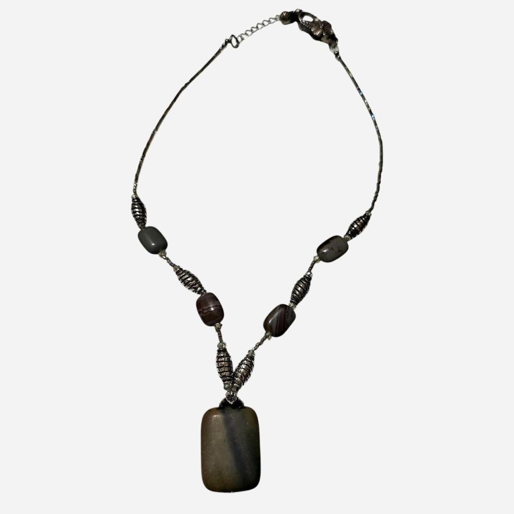 Vintage Banded Agate Pendant Necklace